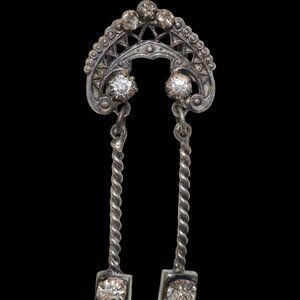 Vintage Art Deco Style Silver Tone Pendant With Sparkly Stones & Faux Pearls